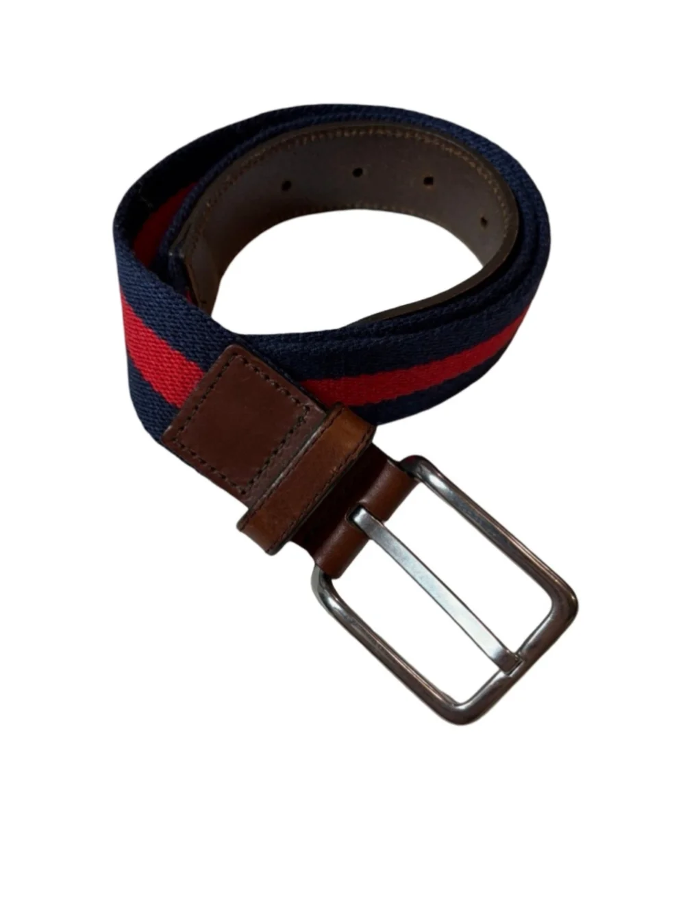Banana Republic Made in USA Striped Canvas Leather Belt 34 Preppy
